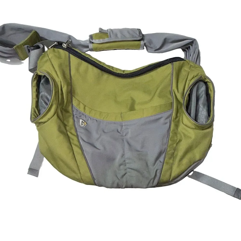 Go GaGa messenger-style diaper bag features a unique olive green and gray color
